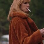 Kelly Orange Shearling Fur Pea Coat