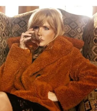 Kelly Orange Shearling Fur Pea Coat