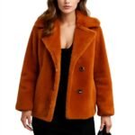 Kelly Orange Shearling Fur Pea Coat