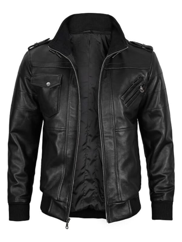 Kevin Hooded Genuine Leather Black Bomber Jacket