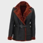 Kristina Black Belted Soft Shearling Leather Coat
