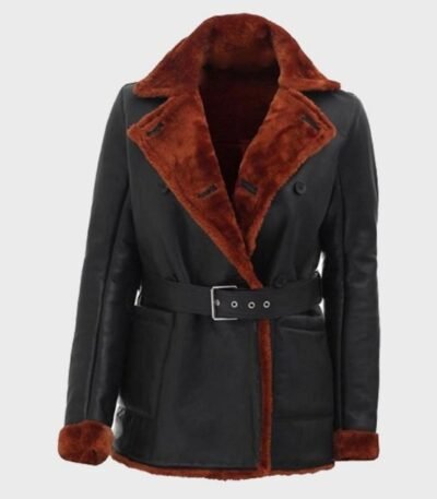 Kristina Black Belted Soft Shearling Leather Coat