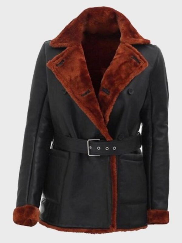 Kristina Black Belted Soft Shearling Leather Coat
