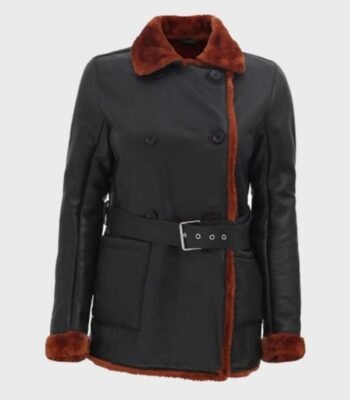 Kristina Black Belted Soft Shearling Leather Coat