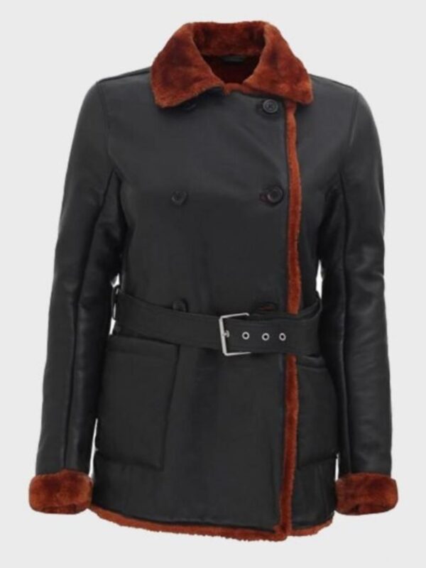Kristina Black Belted Soft Shearling Leather Coat
