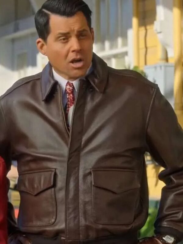 Kristoffer Polaha A Biltmore Christmas 2023 Brown Leather Jacket