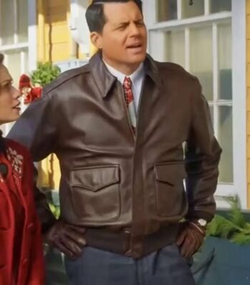 Kristoffer Polaha A Biltmore Christmas 2023 Brown Leather Jacket
