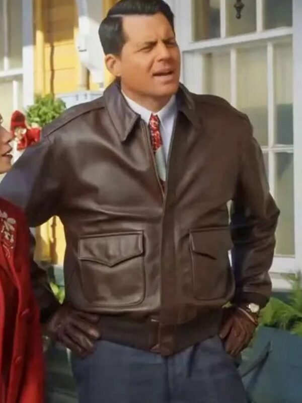 Kristoffer Polaha A Biltmore Christmas 2023 Brown Leather Jacket