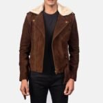 Kyle Brown Shearling Asymmetrical Zipper Suede Jacket