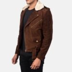 Kyle Brown Shearling Asymmetrical Zipper Suede Jacket