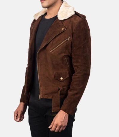 Kyle Brown Shearling Asymmetrical Zipper Suede Jacket