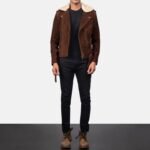 Kyle Brown Shearling Asymmetrical Zipper Suede Jacket