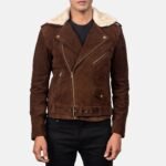 Kyle Brown Shearling Asymmetrical Zipper Suede Jacket