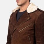 Kyle Brown Shearling Asymmetrical Zipper Suede Jacket