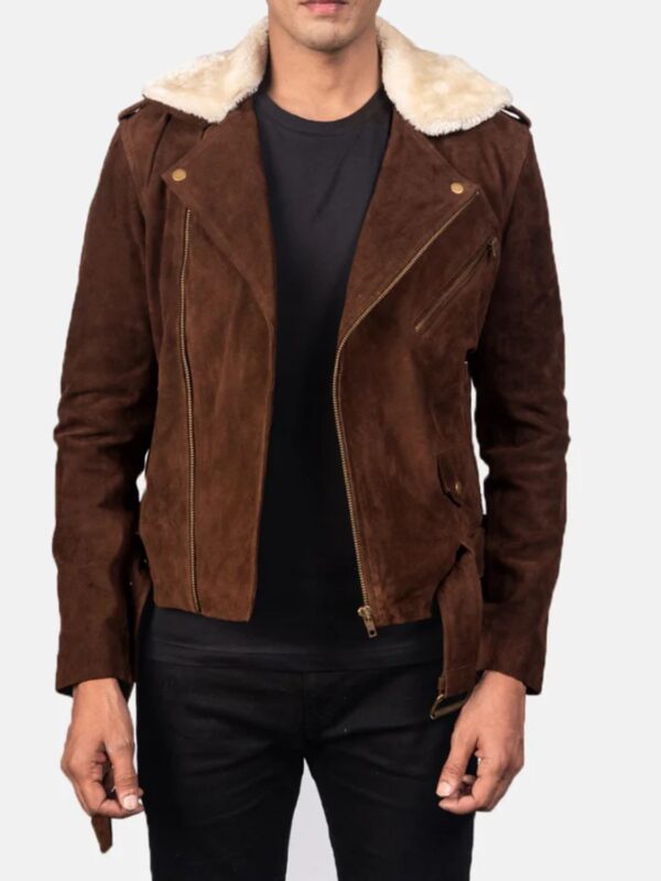 Kyle Brown Shearling Asymmetrical Zipper Suede Jacket