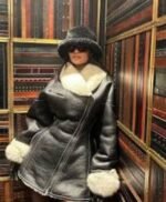 Kylie Jenner Aspen Black Leather Shearling Coat