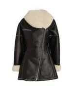 Kylie Jenner Aspen Black Leather Shearling Coat