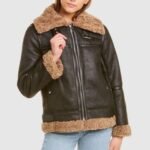 Laura Black SF Bomber Aviator Shearling Jacket