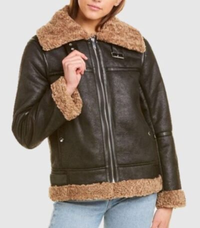 Laura Black SF Bomber Aviator Shearling Jacket