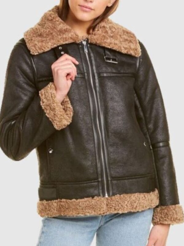 Laura Black SF Bomber Aviator Shearling Jacket
