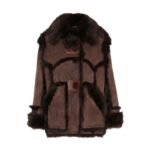 Lauren Brown Shearling Fur Suede Leather Coat