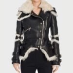Leah Black Sheepskin Shearling Biker Jacket
