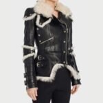 Leah Black Sheepskin Shearling Biker Jacket