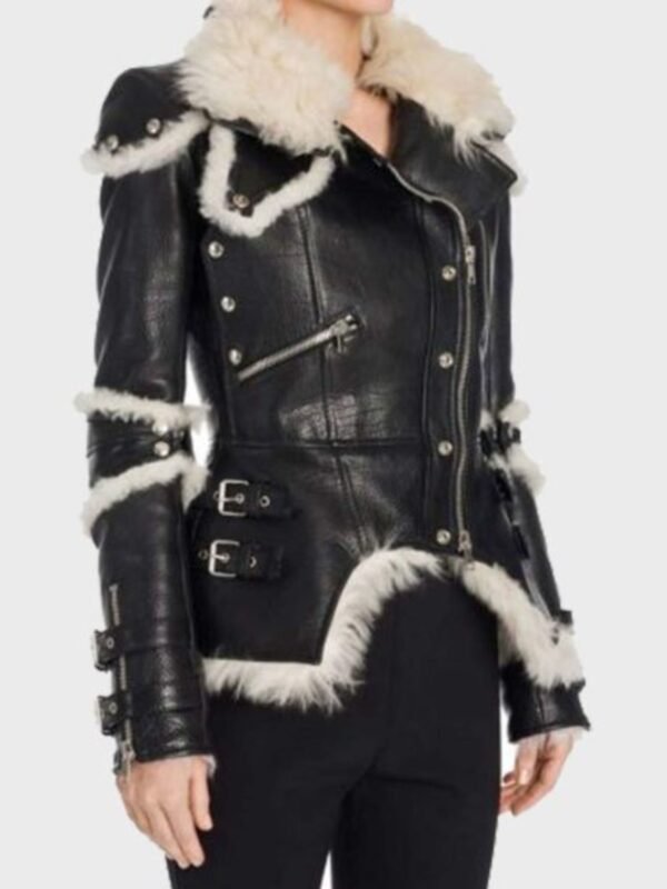 Leah Black Sheepskin Shearling Biker Jacket