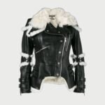 Leah Black Sheepskin Shearling Biker Jacket