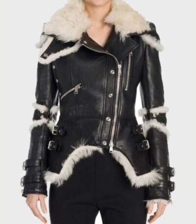 Leah Black Sheepskin Shearling Biker Jacket
