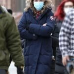 Lily Rabe The Tender Bar Blue Long Puffer Coat