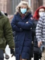 Lily Rabe The Tender Bar Blue Long Puffer Coat