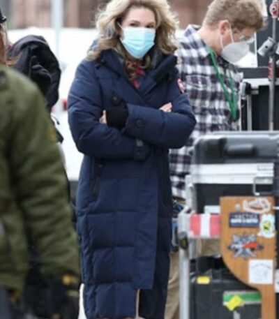 Lily Rabe The Tender Bar Blue Long Puffer Coat