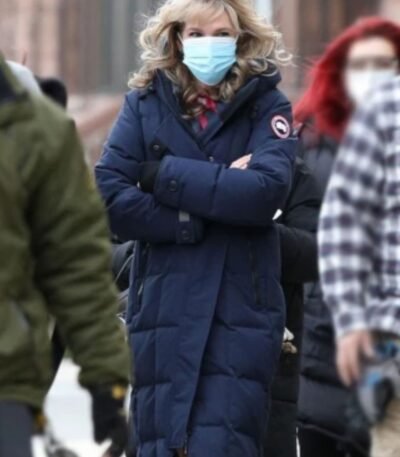 Lily Rabe The Tender Bar Blue Long Puffer Coat