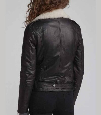 Love Life Sara Yang Fur Collar Black Biker Leather Jacket