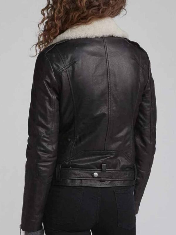 Love Life Sara Yang Fur Collar Black Biker Leather Jacket