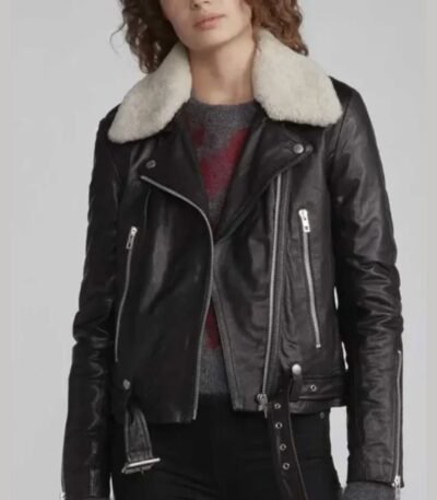 Love Life Sara Yang Fur Collar Black Biker Leather Jacket