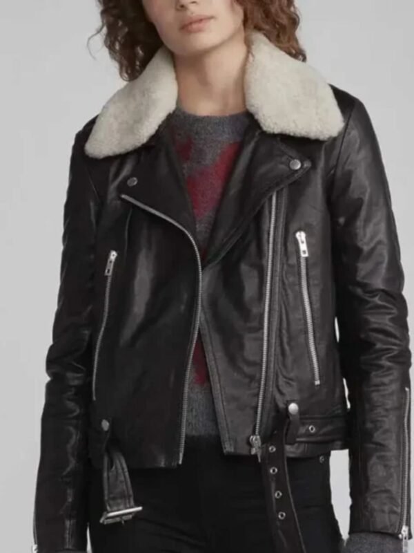 Love Life Sara Yang Fur Collar Black Biker Leather Jacket