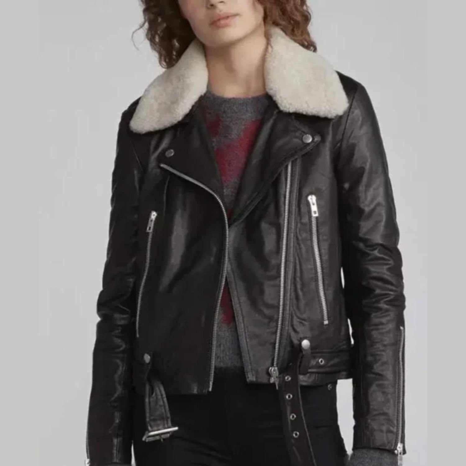 Love Life Sara Yang Fur Collar Black Biker Leather Jacket Love Life Sara Yang Fur Collar Black Biker Leather Jacket