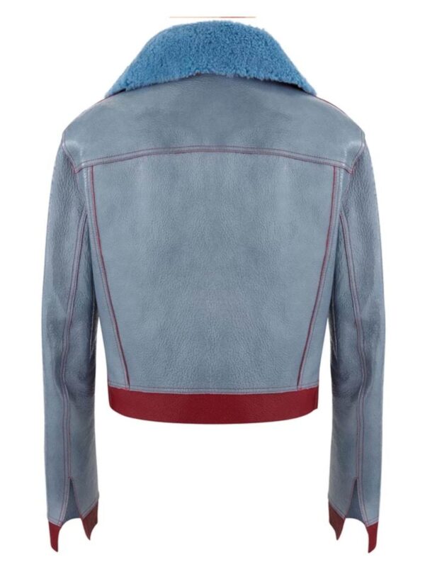 Love Life Sara Yang Fur Collar Blue Leather Jacket