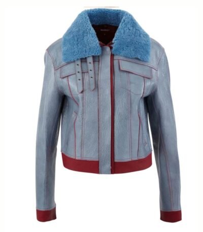 Love Life Sara Yang Fur Collar Blue Leather Jacket