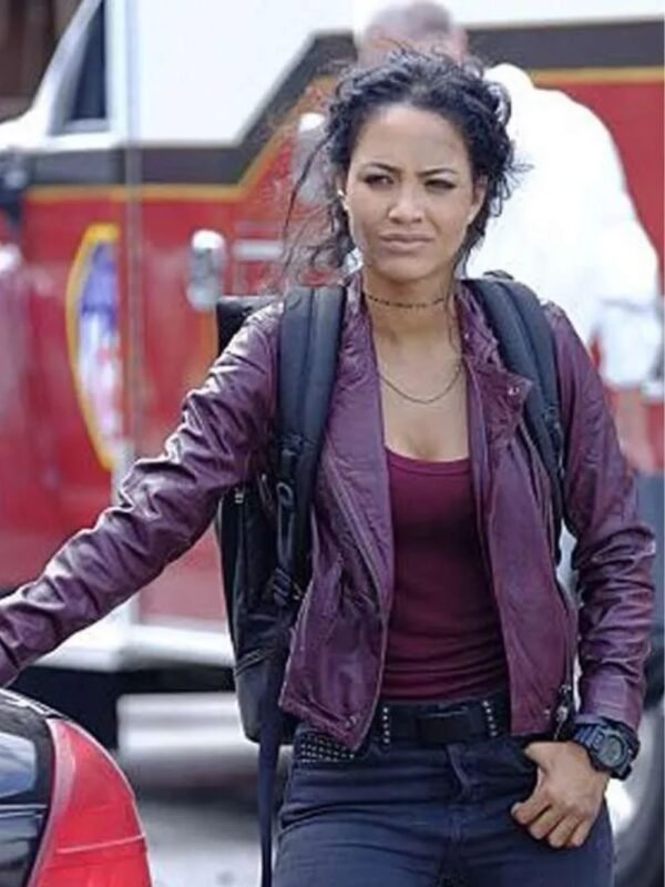 MacGyver Riley Davis Maroon Biker Leather Jacket