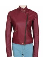 MacGyver Riley Davis Maroon Biker Leather Jacket