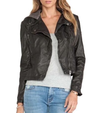 Macgyver S05 Riley Davis Biker Leather Hooded Jacket