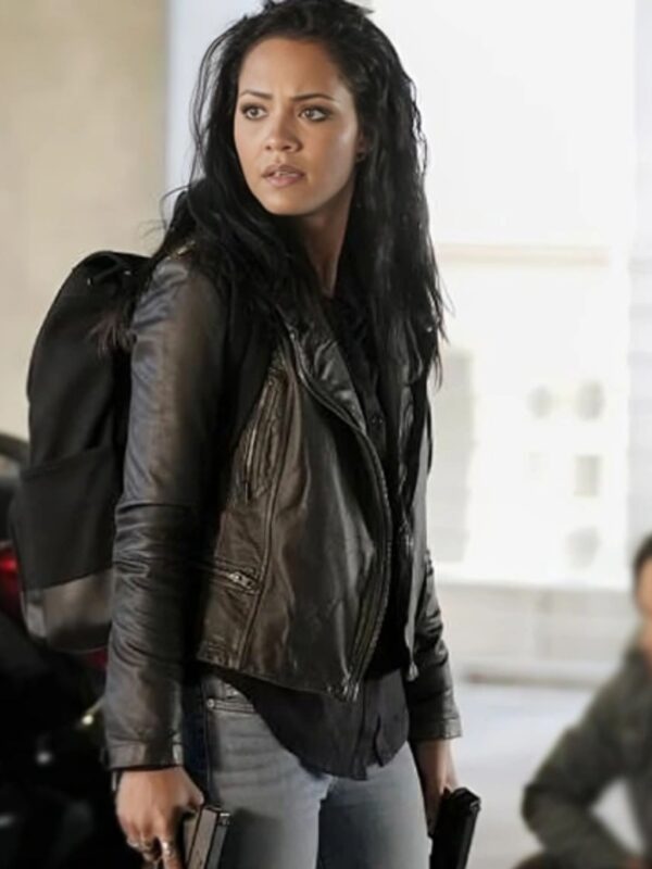 Macgyver S05 Riley Davis Biker Leather Hooded Jacket