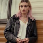 Maeve Wiley Sex Education Black Fur Collar Leather Jacket
