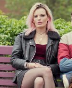 Maeve Wiley Sex Education Black Fur Collar Leather Jacket