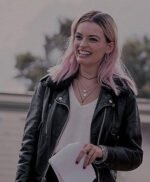 Maeve Wiley Sex Education Black Fur Collar Leather Jacket