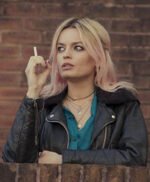 Maeve Wiley Sex Education Black Fur Collar Leather Jacket