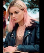 Maeve Wiley Sex Education Black Fur Collar Leather Jacket